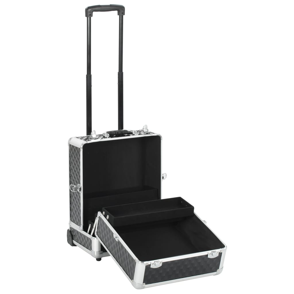 Valigia Trolley per Cosmetici 35x29x45 cm Nera in Alluminio