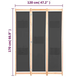 Divisorio a 3 Pannelli Grigio 120x170x4 cm in Tessuto cod mxl 77321