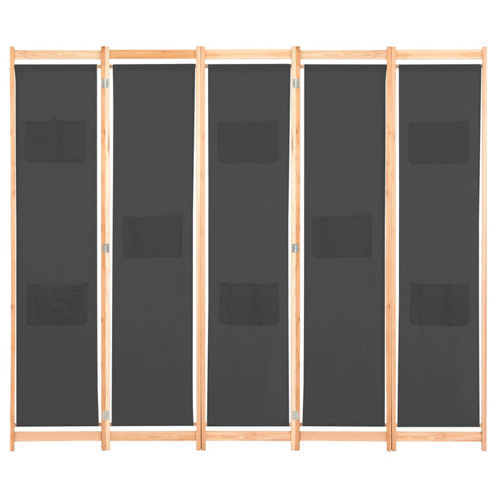 Divisorio a 5 Pannelli Grigio 200x170x4 cm in Tessuto 248177