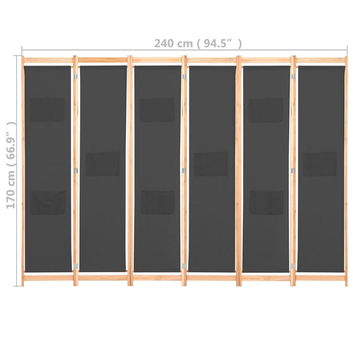 Divisorio a 6 Pannelli Grigio 240x170x4 cm in Tessuto cod mxl 59142