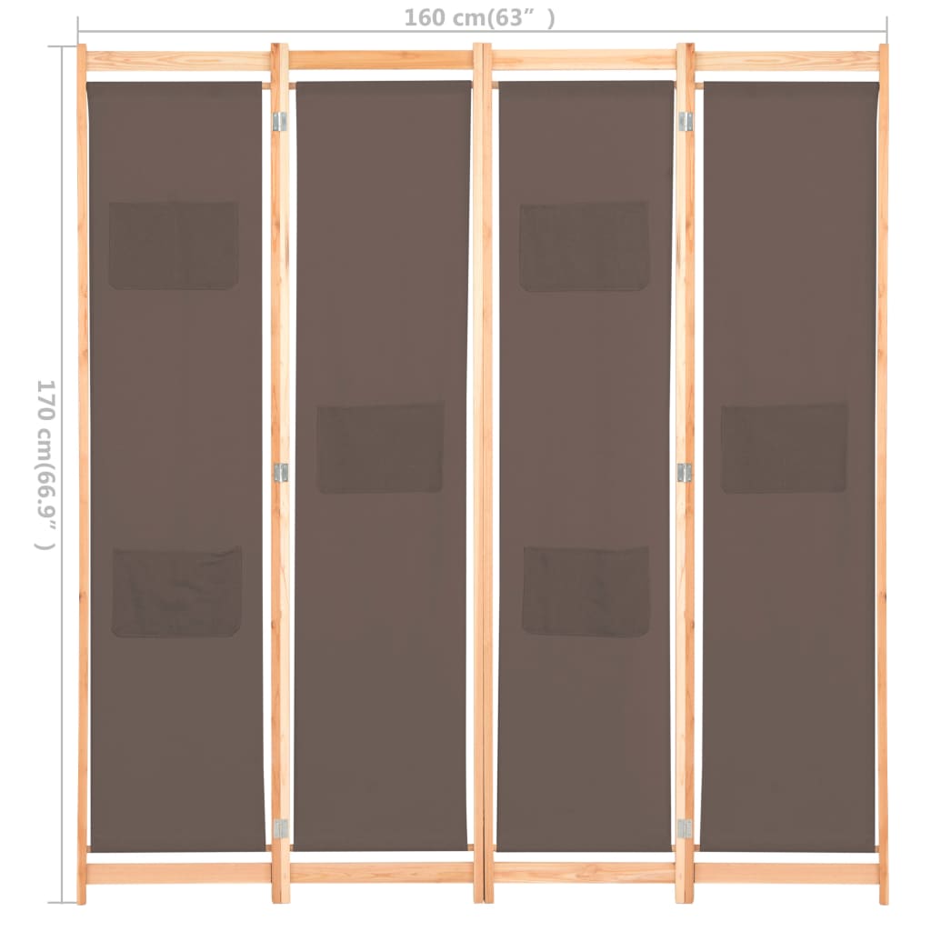 Divisorio a 4 Pannelli Marrone 160x170x4 cm in Tessuto 248180