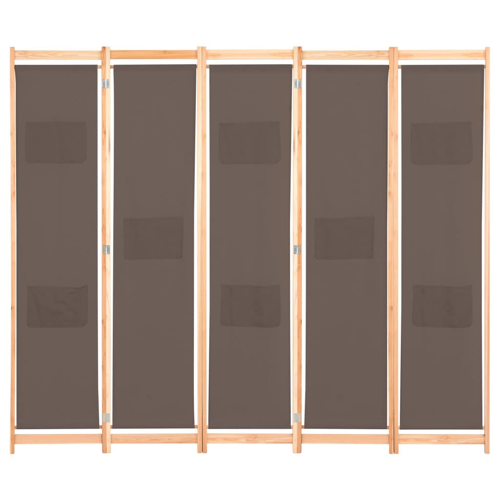 Divisorio a 5 Pannelli Marrone 200x170x4 cm in Tessuto 248181