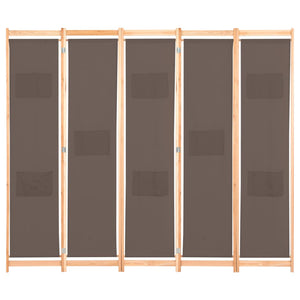 Divisorio a 5 Pannelli Marrone 200x170x4 cm in Tessuto 248181