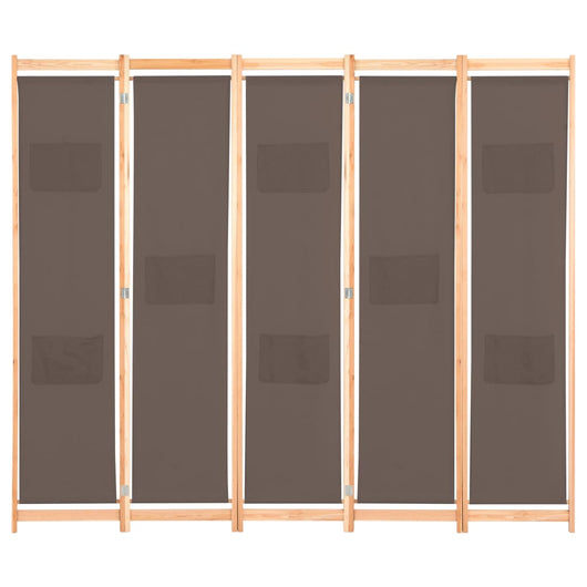 Divisorio a 5 Pannelli Marrone 200x170x4 cm in Tessuto 248181