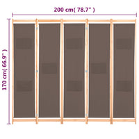 Divisorio a 5 Pannelli Marrone 200x170x4 cm in Tessuto 248181