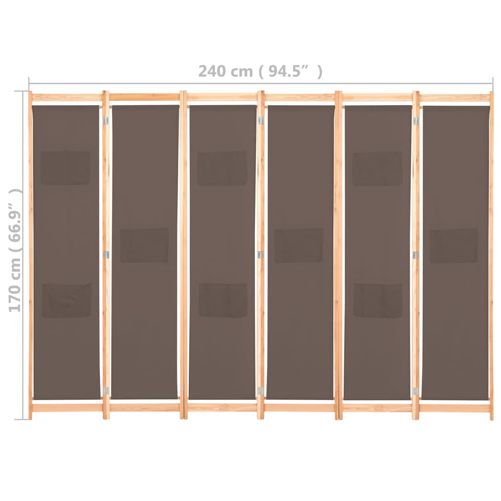 Divisorio a 6 Pannelli Marrone 240x170x4 cm in Tessuto 248182