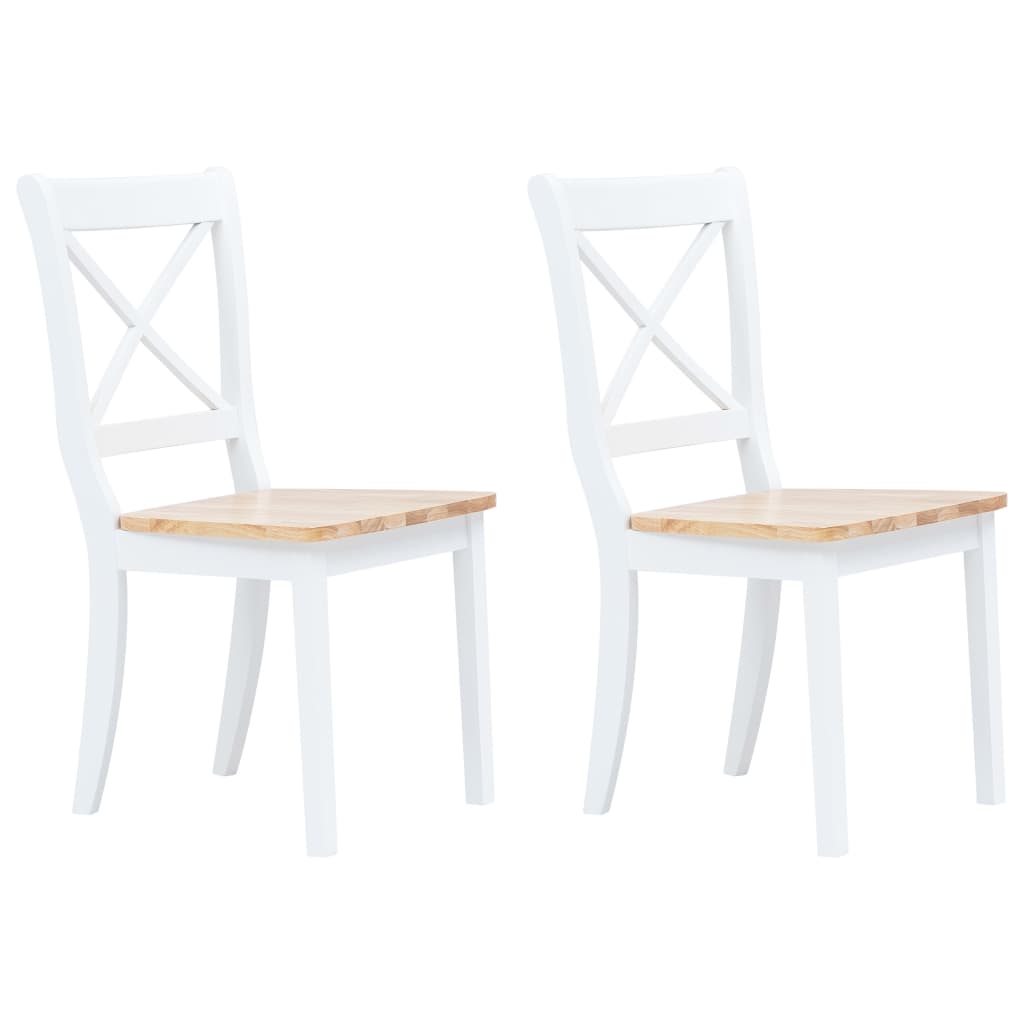 Sedie da Pranzo 2 pz Bianco e Legno Chiaro in Massello di Hevea cod mxl 31483