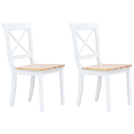 Sedie da Pranzo 2 pz Bianco e Legno Chiaro in Massello di Hevea cod mxl 31483