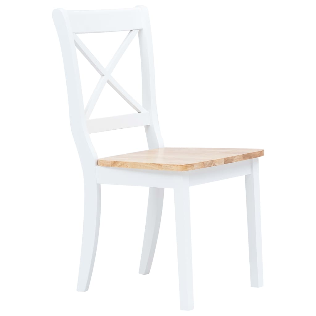 Sedie da Pranzo 2 pz Bianco e Legno Chiaro in Massello di Hevea cod mxl 31483