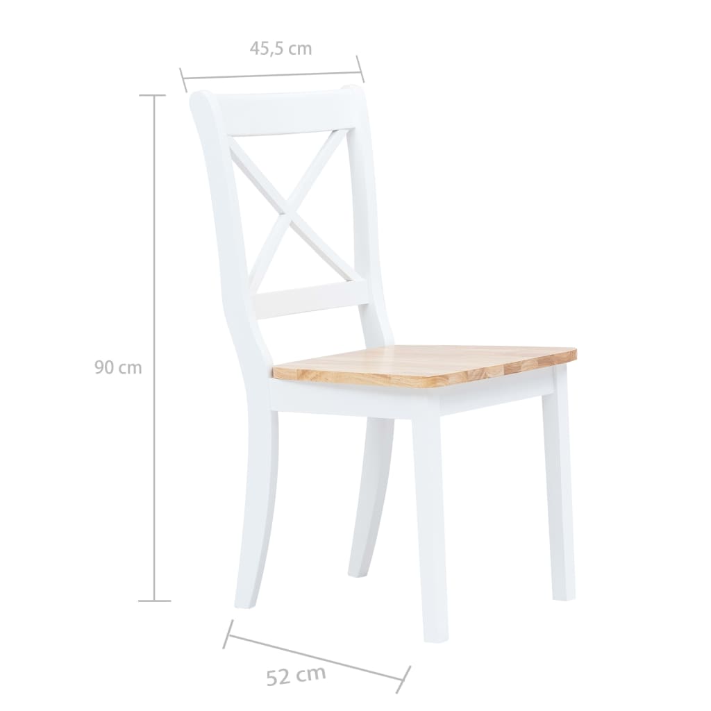 Sedie da Pranzo 2 pz Bianco e Legno Chiaro in Massello di Hevea cod mxl 31483