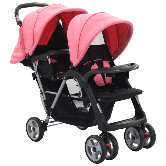 Passeggino Gemellare a Tandem Rosa e Nero in Acciaiocod mxl 80006