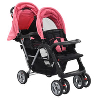 Passeggino Gemellare a Tandem Rosa e Nero in Acciaiocod mxl 80006