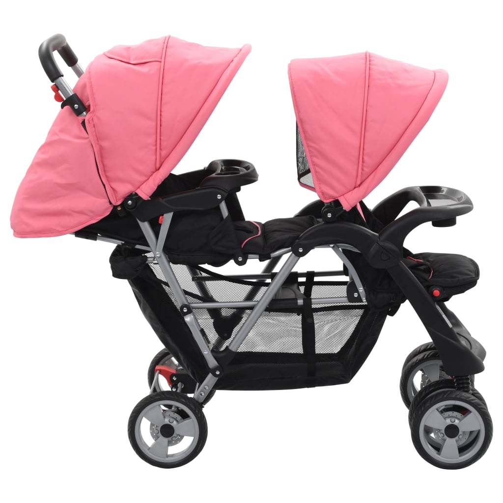 Passeggino Gemellare a Tandem Rosa e Nero in Acciaiocod mxl 80006