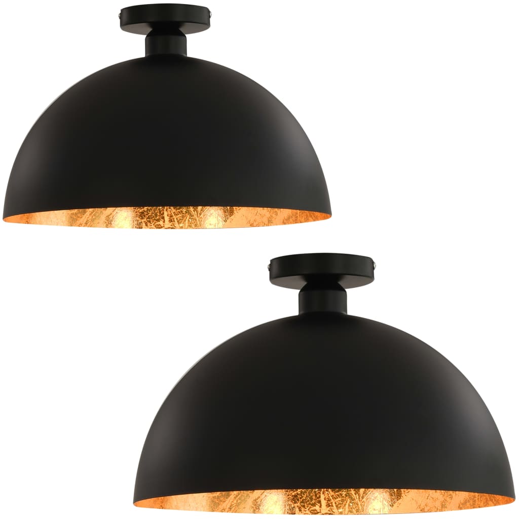 Lampadari 2 pz Nero e Oro Semi-Sferici E27 cod mxl 73717