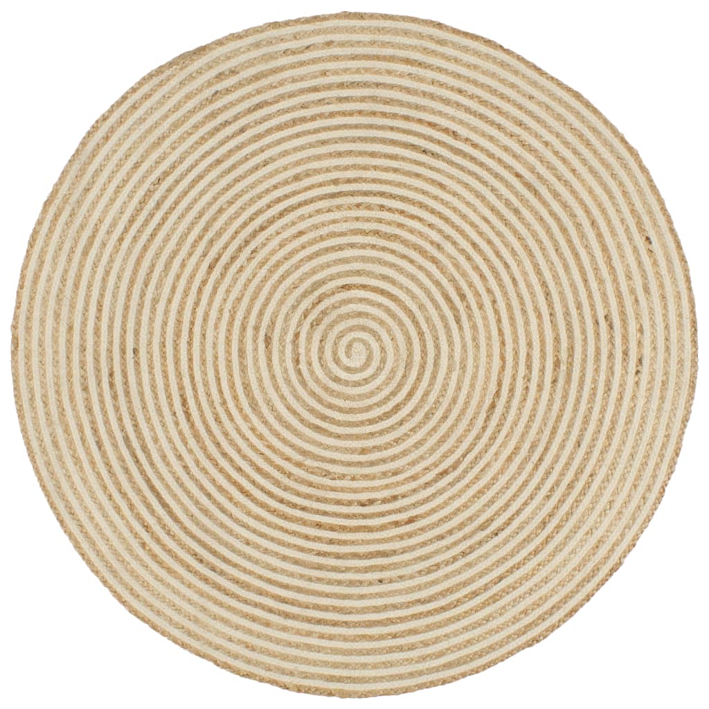 Tappeto Lavorato a Mano in Juta Design a Spirale Bianco 90 cm cod mxl 67804