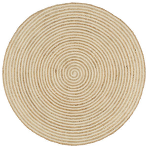 Tappeto Lavorato a Mano in Juta Design a Spirale Bianco 90 cm cod mxl 67804