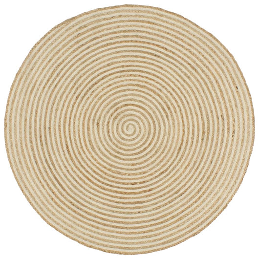 Tappeto Lavorato a Mano in Juta Design a Spirale Bianco 150 cm cod mxl 65294