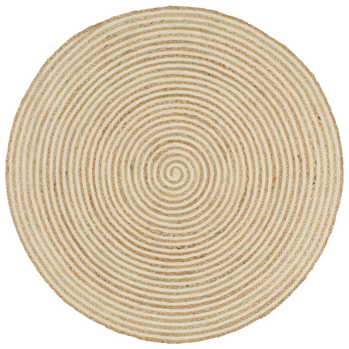 Tappeto Lavorato a Mano in Juta Design a Spirale Bianco 150 cm 133718