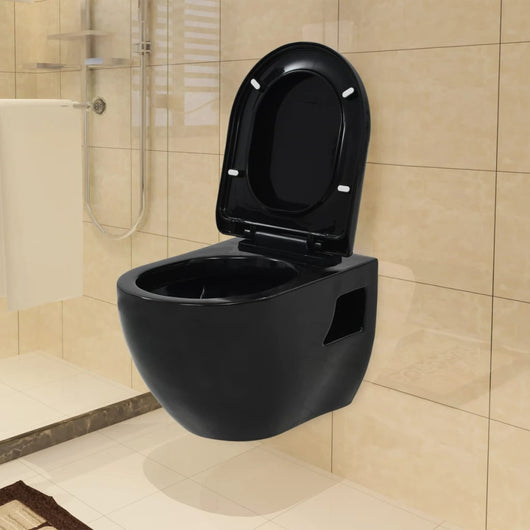 WC a Muro con Sciacquone Nascosto in Ceramica Nera 275792