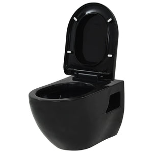 WC a Muro con Sciacquone Nascosto in Ceramica Nera 275792