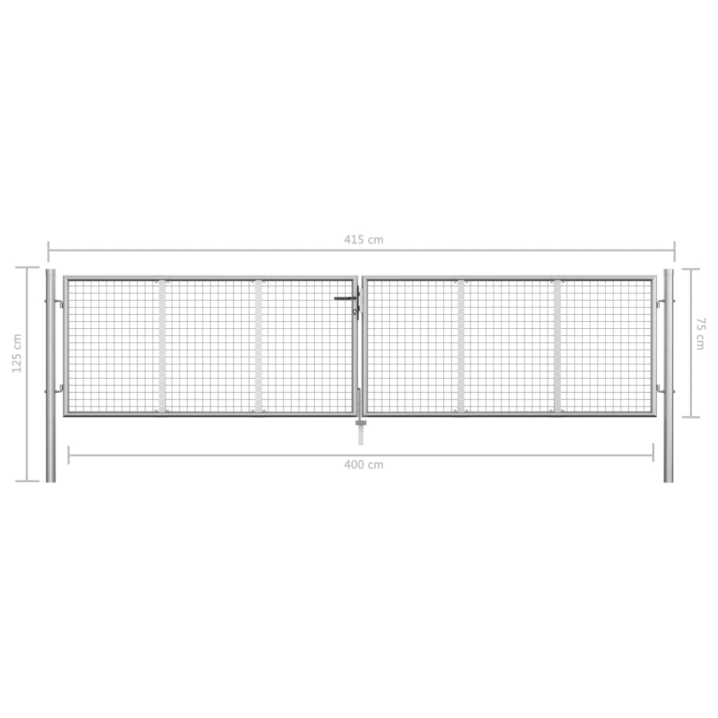 Cancello per Giardino in Acciaio Zincato 415x125 cm Argento cod mxl 77775