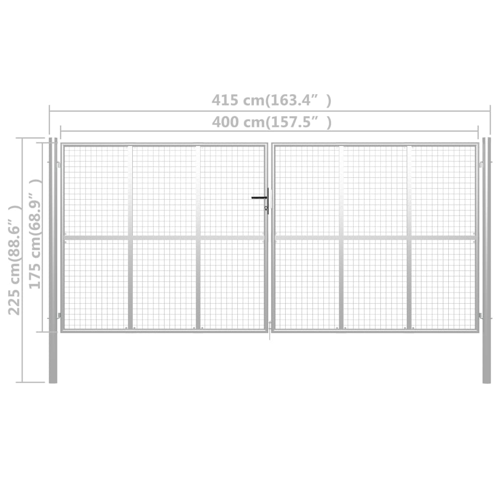 Cancello per Giardino in Acciaio Zincato 415x225 cm Argento 144302