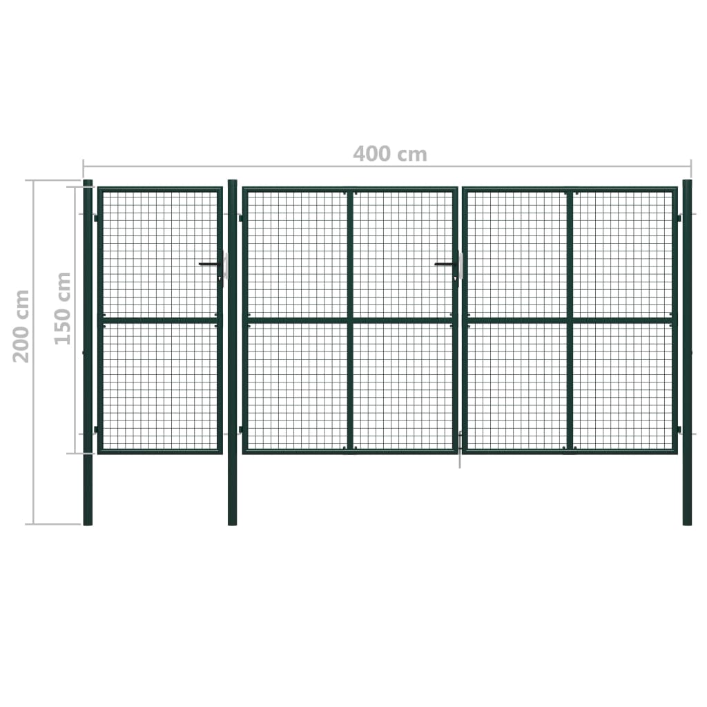 Cancello per Giardino in Acciaio 400x150 cm Verde cod mxl 56401