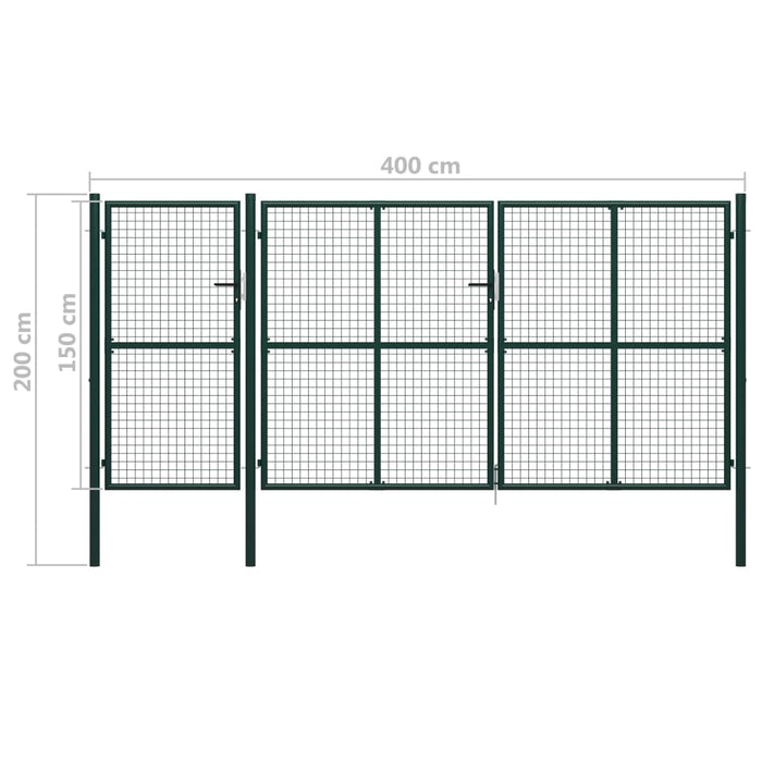 Cancello per Giardino in Acciaio 400x150 cm Verde cod mxl 56401