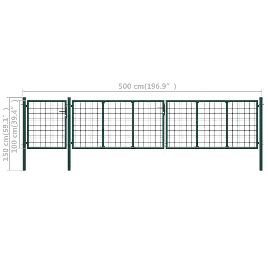 Cancello per Giardino in Acciaio 500x100 cm Verde 144317