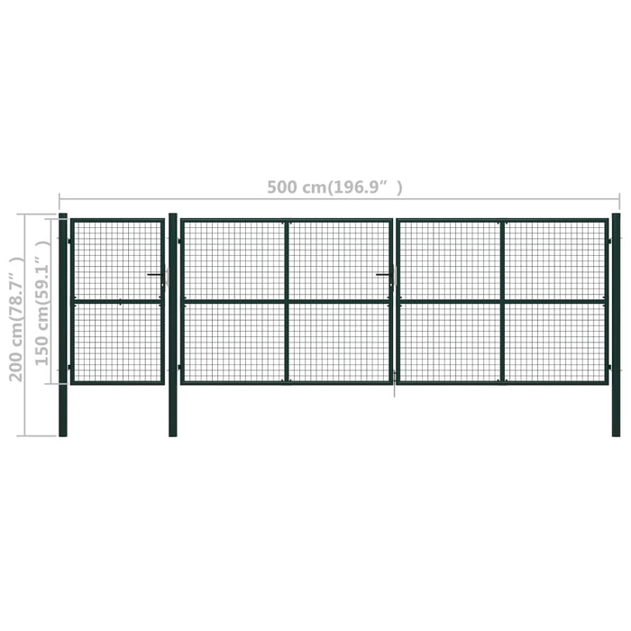 Cancello per Giardino in Acciaio 500x150 cm Verde 144319