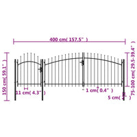 Cancello da Giardino in Acciaio 1,5x4 m Nero cod mxl 50365