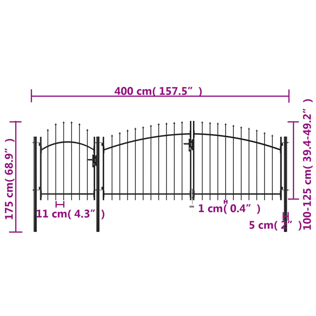 Cancello da Giardino in Acciaio 1,75x4 m Nero cod mxl 46318