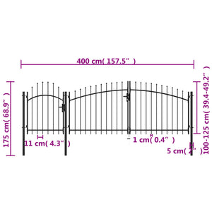 Cancello da Giardino in Acciaio 1,75x4 m Nero cod mxl 46318