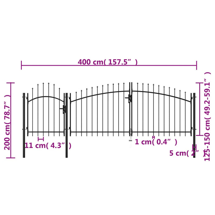 Cancello da Giardino in Acciaio 2x4 m Nero 144364