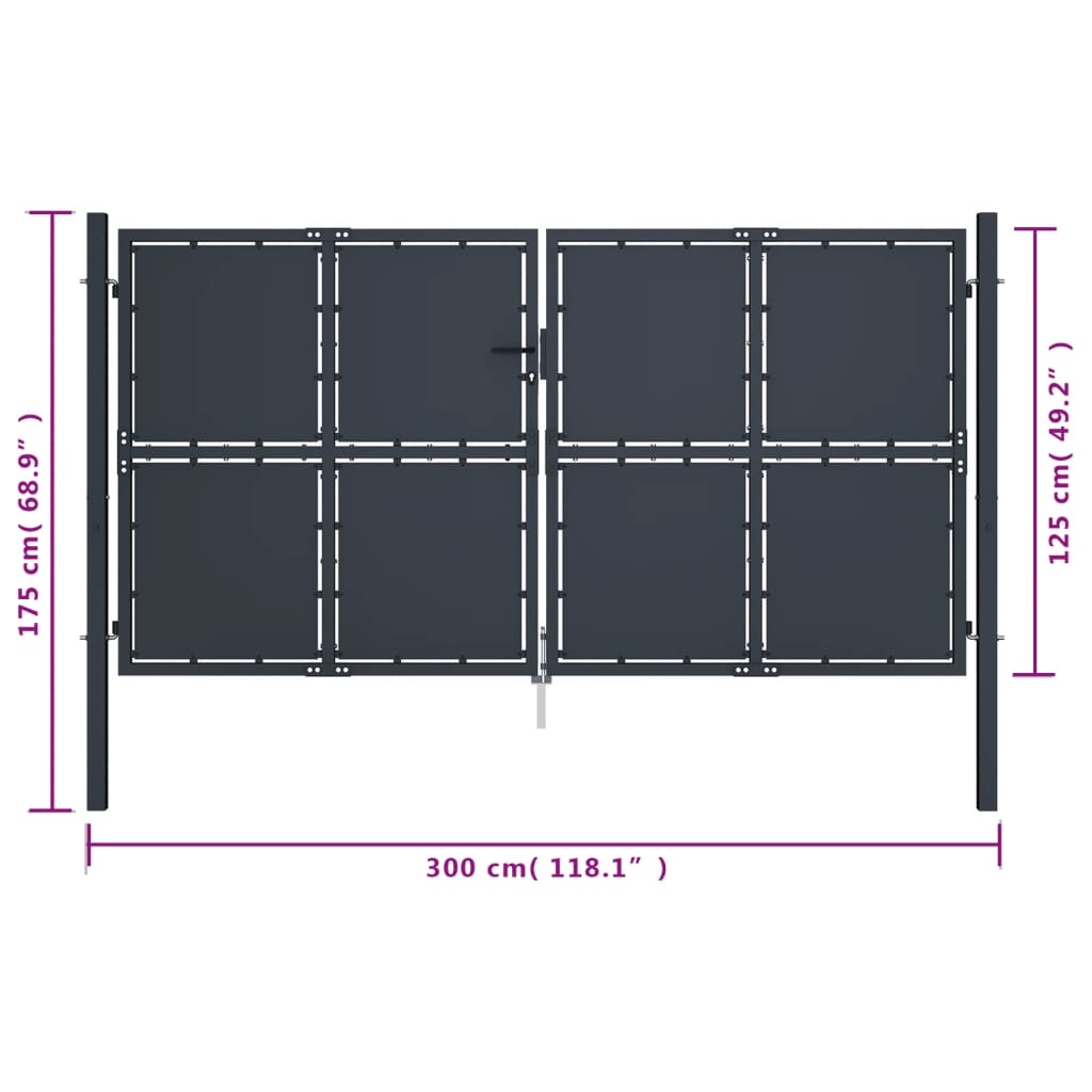 Cancello per Giardino in Acciaio 300x125 cm Antracite