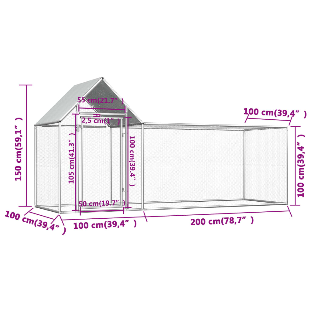 Pollaio 3x1x1,5 m in Acciaio Zincato 144554