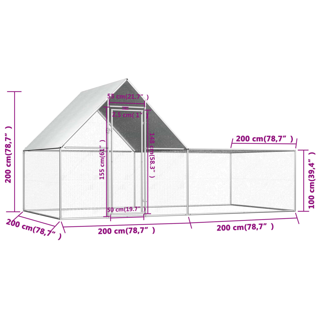 Pollaio 4x2x2 m in Acciaio Zincato cod mxl 50530