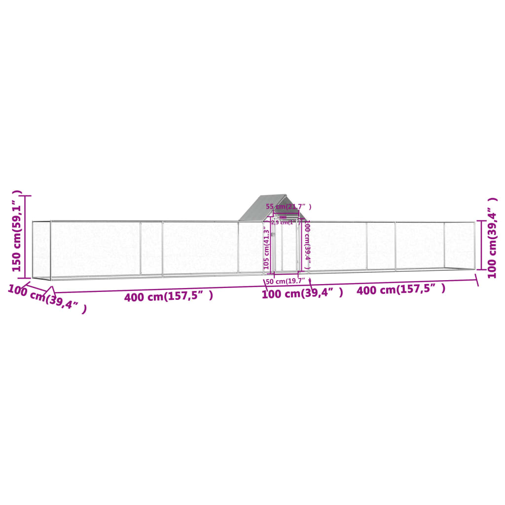 Pollaio 9x1x1,5 m in Acciaio Zincato