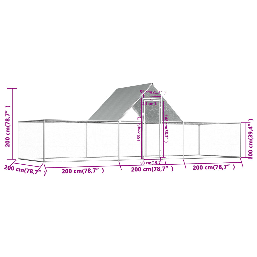 Pollaio 6x2x2 m in Acciaio Zincato 144562