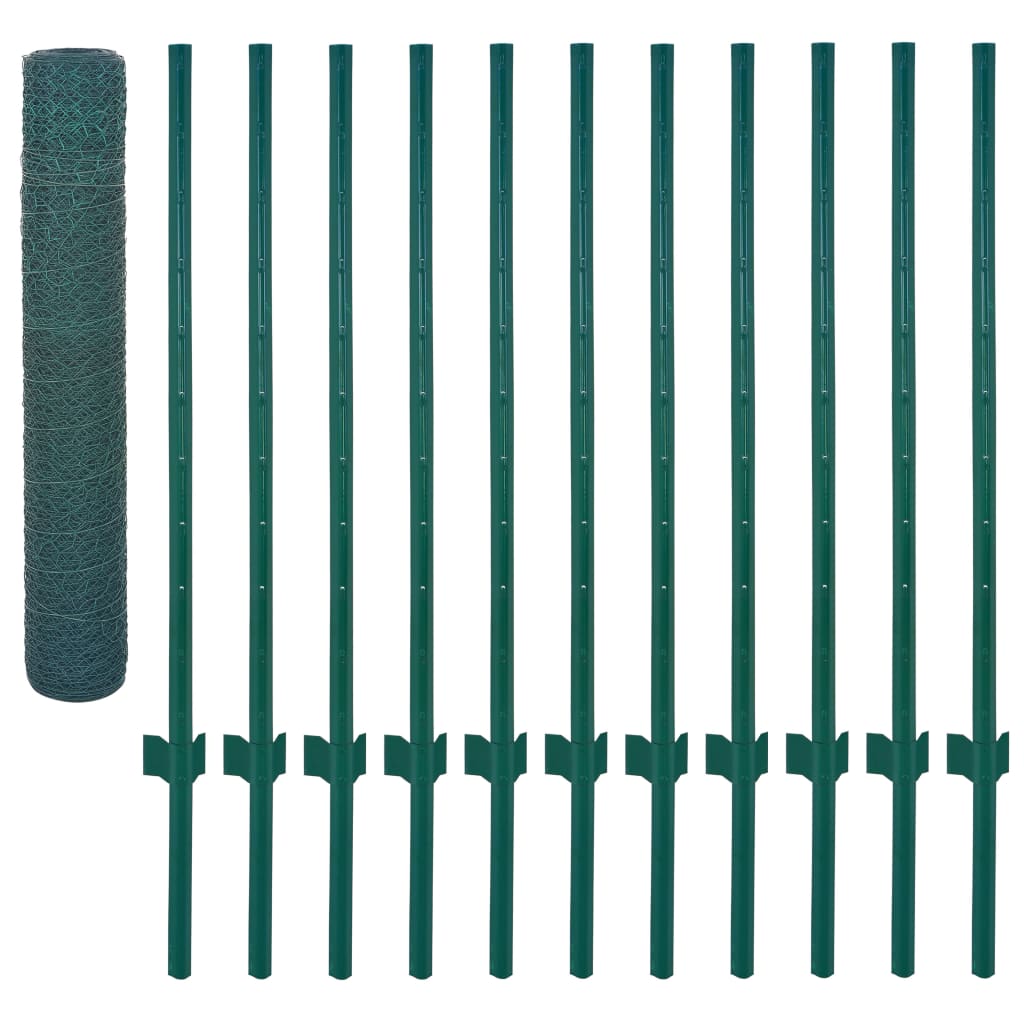 Rete per Recinzione con Pali in Acciaio 25x1 m Verde cod 9997