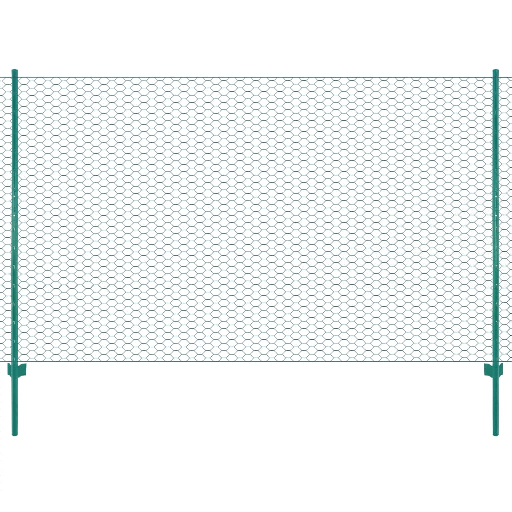 Rete per Recinzione con Pali in Acciaio 25x2 m Verde 144607