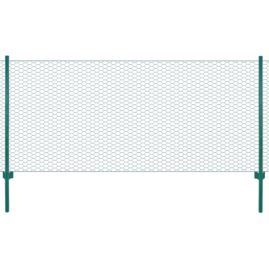 Rete per Recinzione con Pali in Acciaio 25x1 m Verde 144610