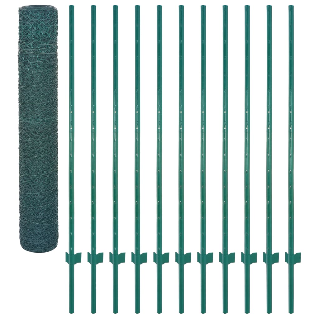 Rete per Recinzione con Pali in Acciaio 25x1,5 m Verde cod mxl 9568