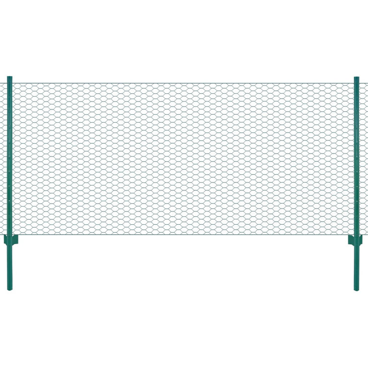 Rete per Recinzione con Pali in Acciaio 25x0,5 m Verde 144613