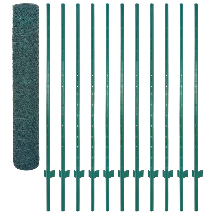 Rete per Recinzione con Pali in Acciaio 25x1,5 m Verde cod mxl 12320