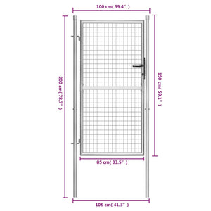 Cancello per Giardino in Acciaio Zincato 105x200cm Argento 144758