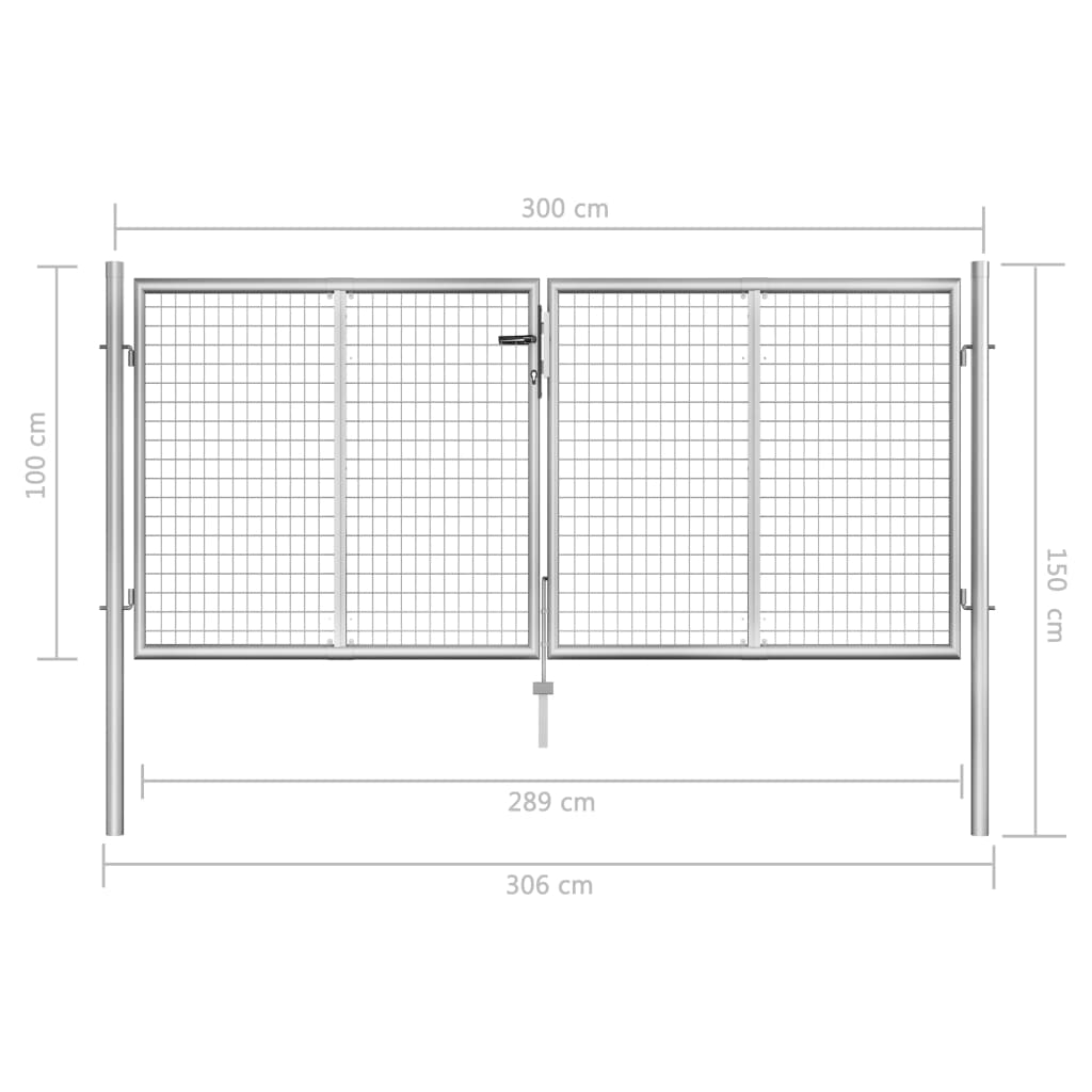 Cancello per Giardino in Acciaio Zincato 306x150 cm Argento cod mxl 51510