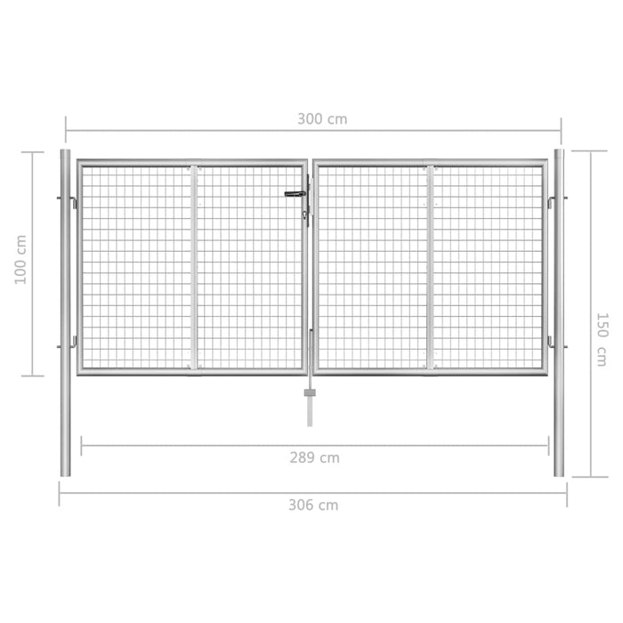 Cancello per Giardino in Acciaio Zincato 306x150 cm Argento cod mxl 51510