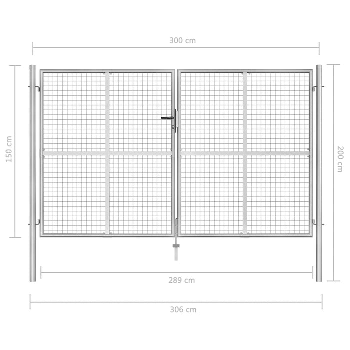 Cancello per Giardino in Acciaio Zincato 306x200 cm Argento cod mxl 51954