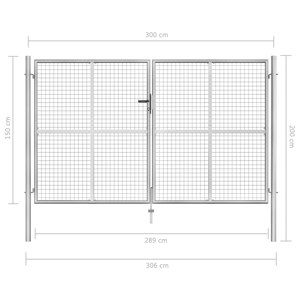 Cancello per Giardino in Acciaio Zincato 306x200 cm Argento 144764